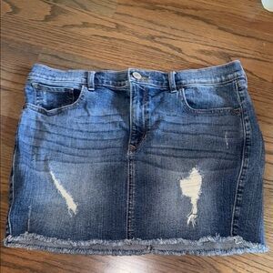 Express Blue Distressed Denim Mini Skirt